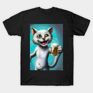 Happy Cat with Beer T-Shirt